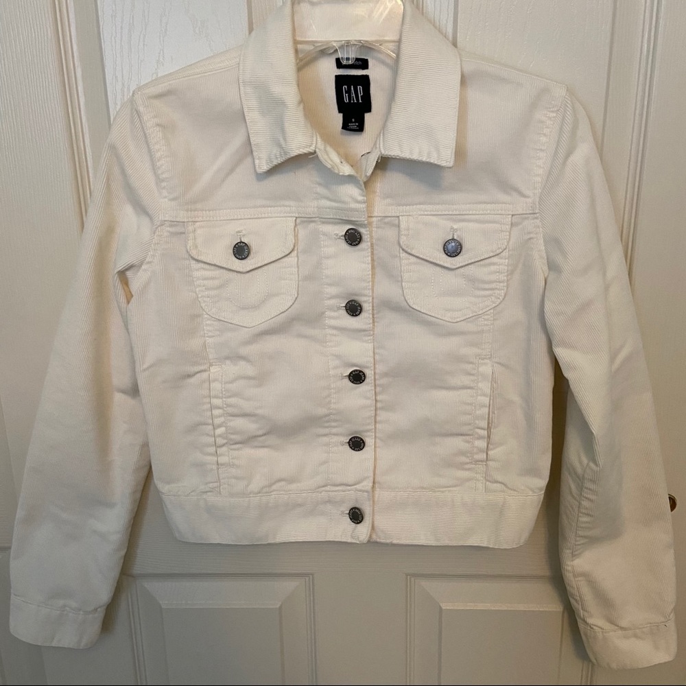 Gap white cropped corduroy jacket